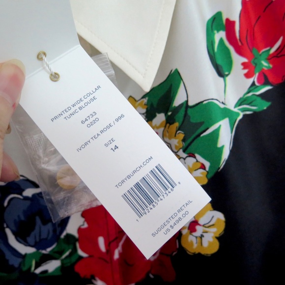 Tory Burch Wide Collar Tunic Blouse - Ivory/ Tea Rose - $498 - Picture 12 of 16